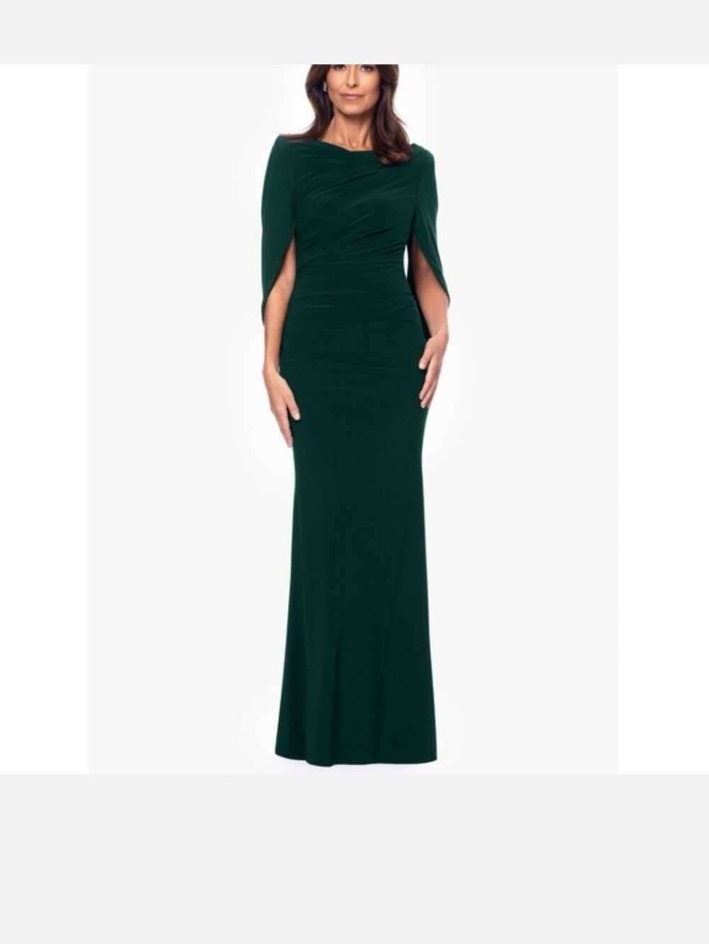 Betsy & Adam Dark Green Draped Maxi Gown